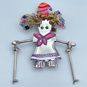 Ganz Carrette Skiing Girl Brooch Articulated Whimsical Pin